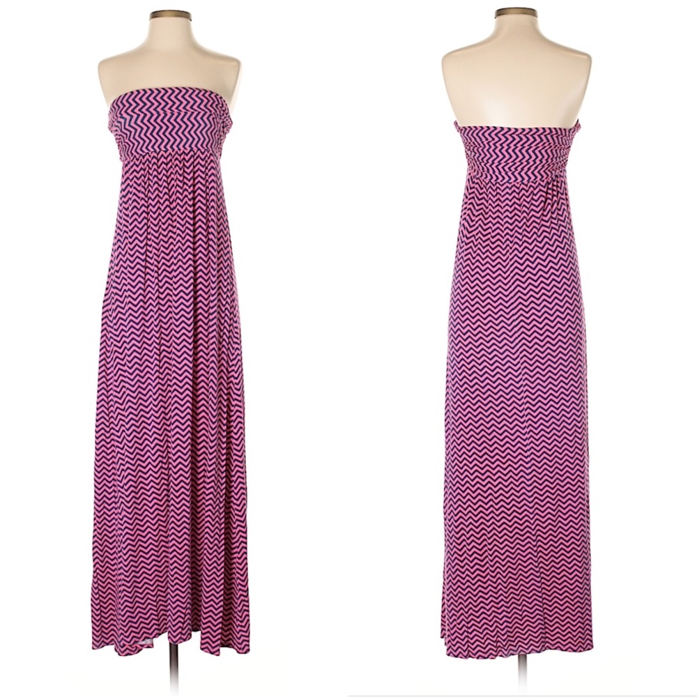 Size S Pink & Navy Chevron Maxi Skirt / Dress